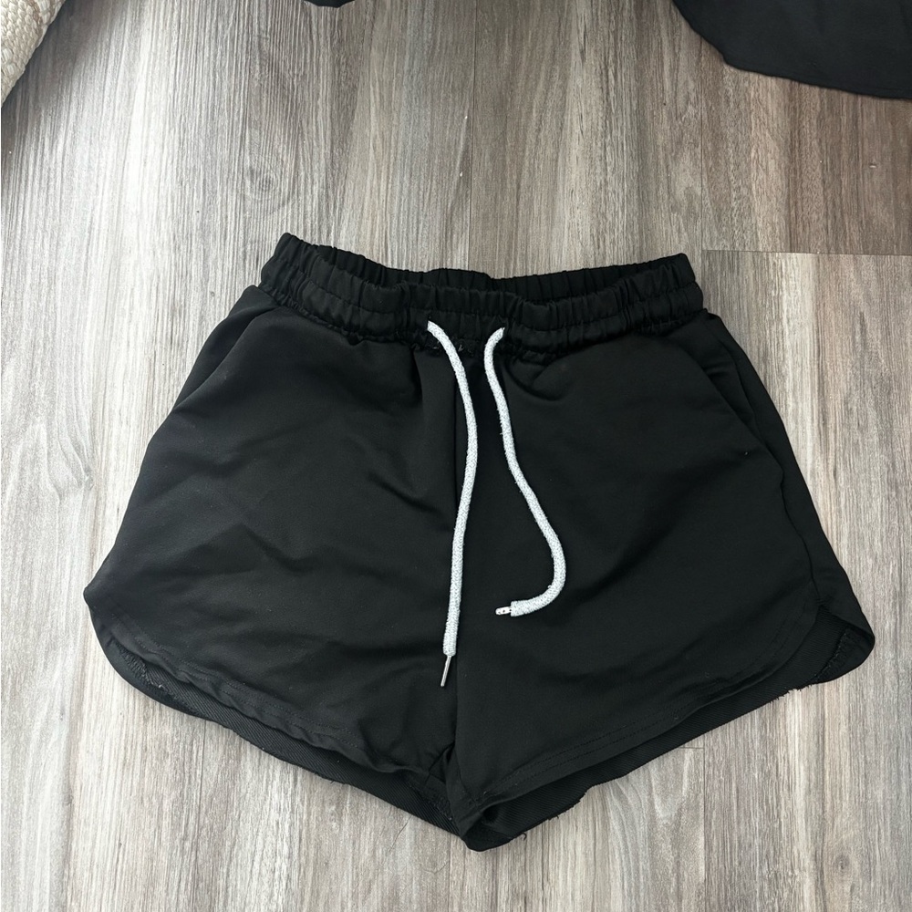 SHEIN Black Athletic Shorts with Adjustable Drawstring